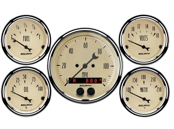 5 PC. GAUGE KIT, 3-3/8" & 2-1/16", GPS SPEEDOMETER, ANTIQUE BEIGE